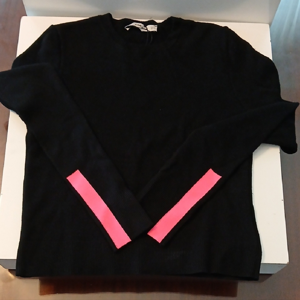 Zara Black Crewneck Sweater with Pink Sleeve Stripes